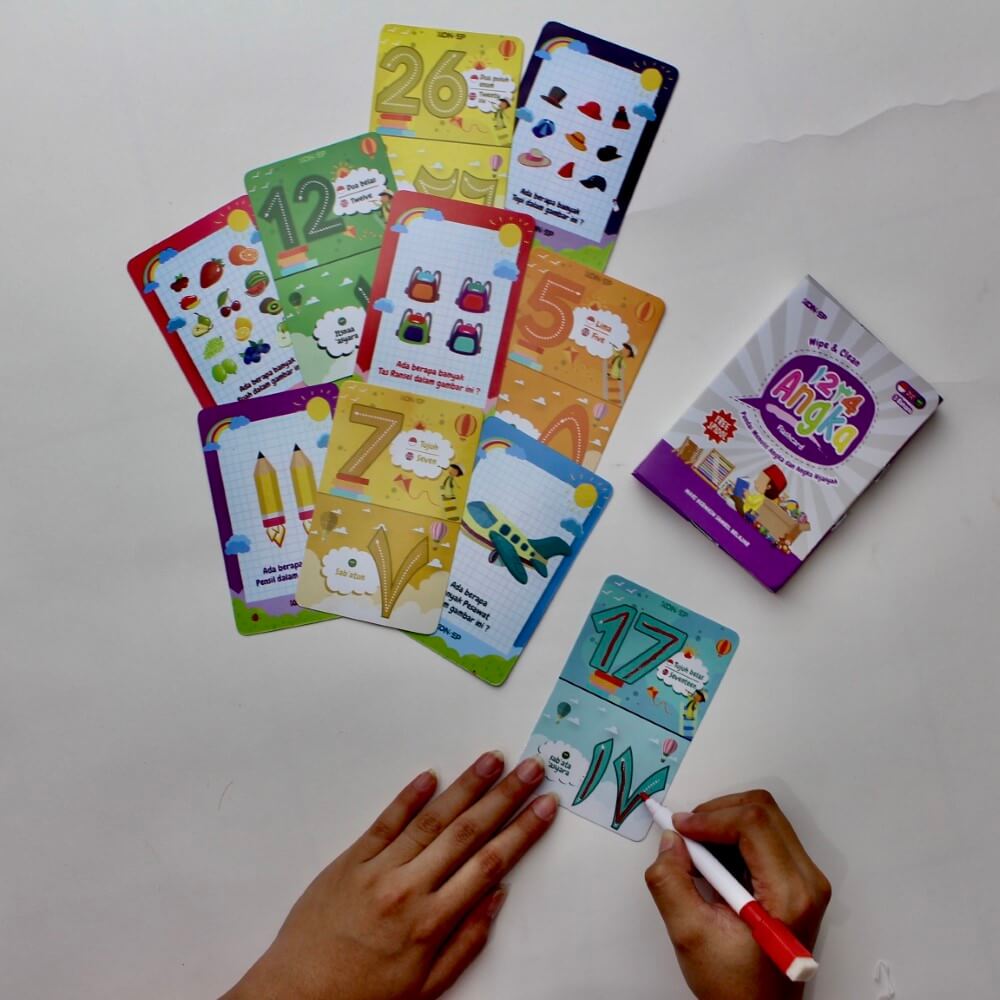 Flash Card Wipe & Clean Angka Hijaiyah - Kartu Belajar Anak Bergambar - Konsep Studio